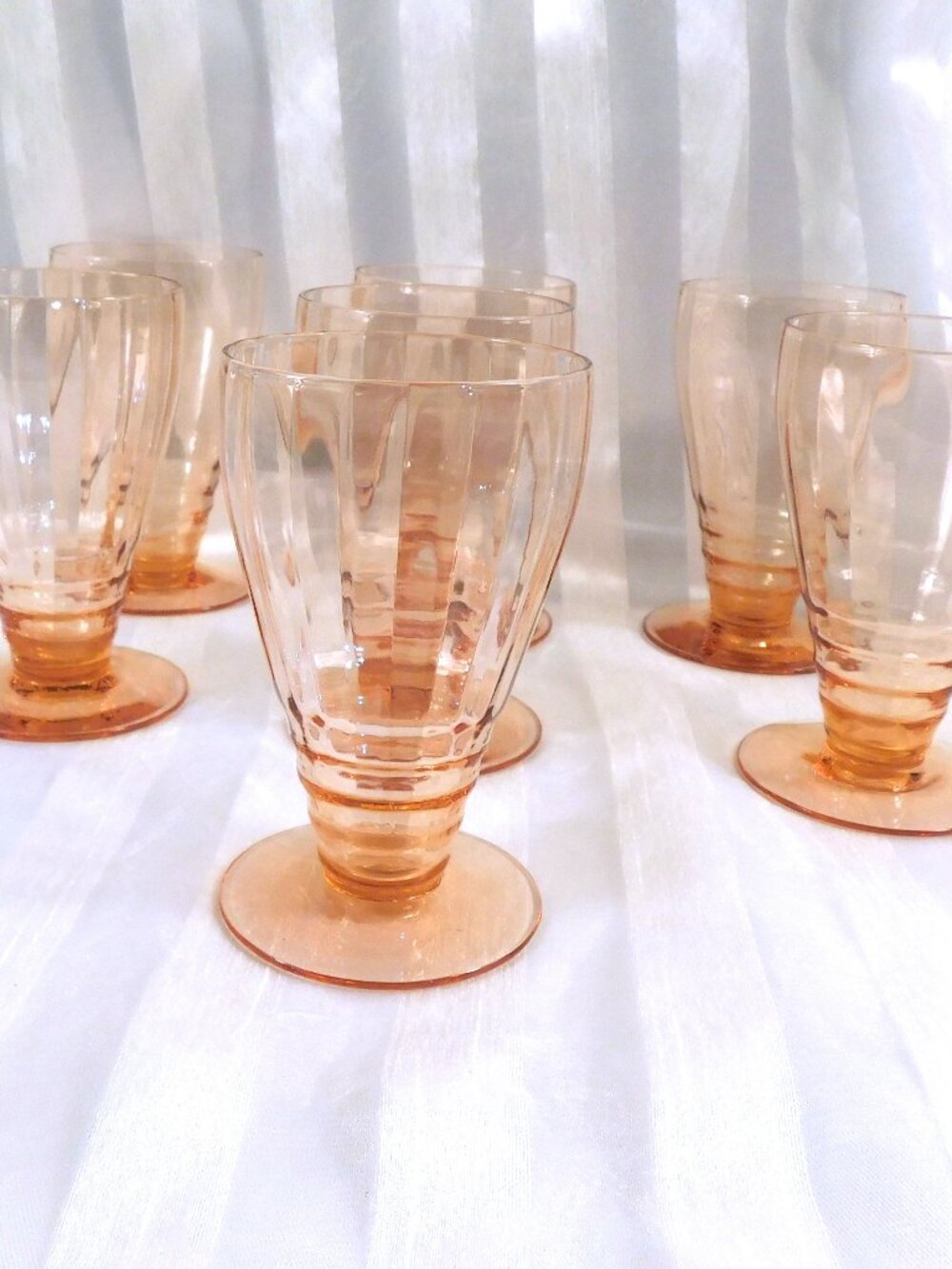 Lot of Seven Footed Peach Glasses # 26729